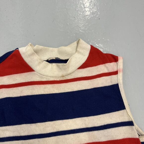 Vintage 60s Red/Blue Striped Cotton Blank Tank Top - Picture 2 of 3